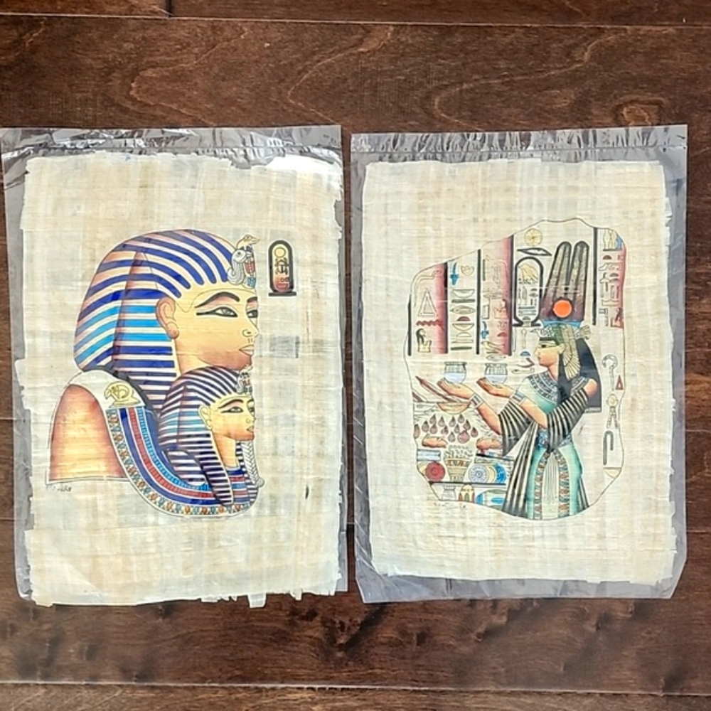 Egyptian Papyrus Painting Set of 2, Original/Signed